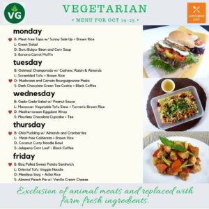 Lunchbox Diet Vegetarian Menu October 19-23